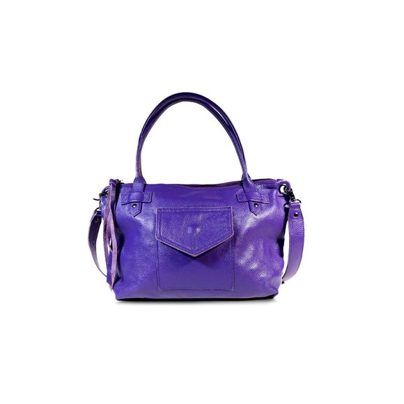 NEW ALLISON BURNS Los Angeles Handbag Purple Leather London Tote - Picture 1 of 8